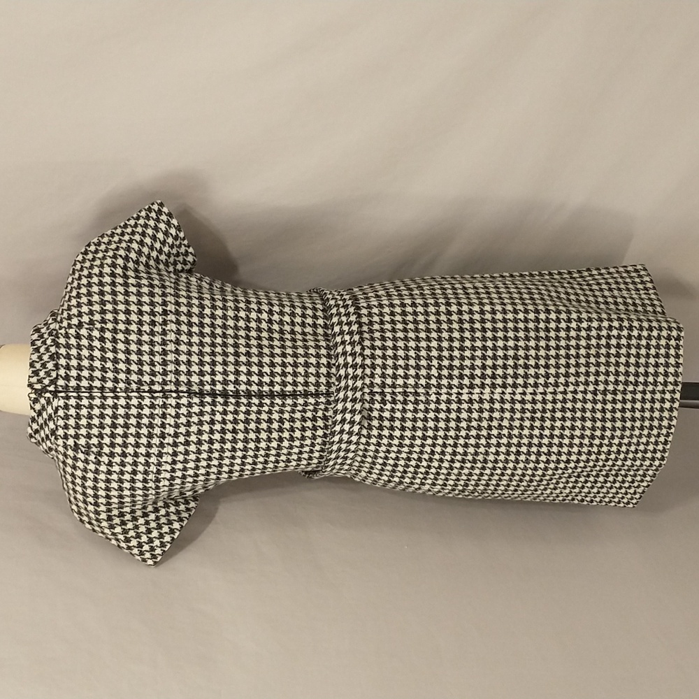 Vintage 60s Wool Dress Houndstooth Check Black & White Classy Midi SeeMeasure - Picture 4 of 16